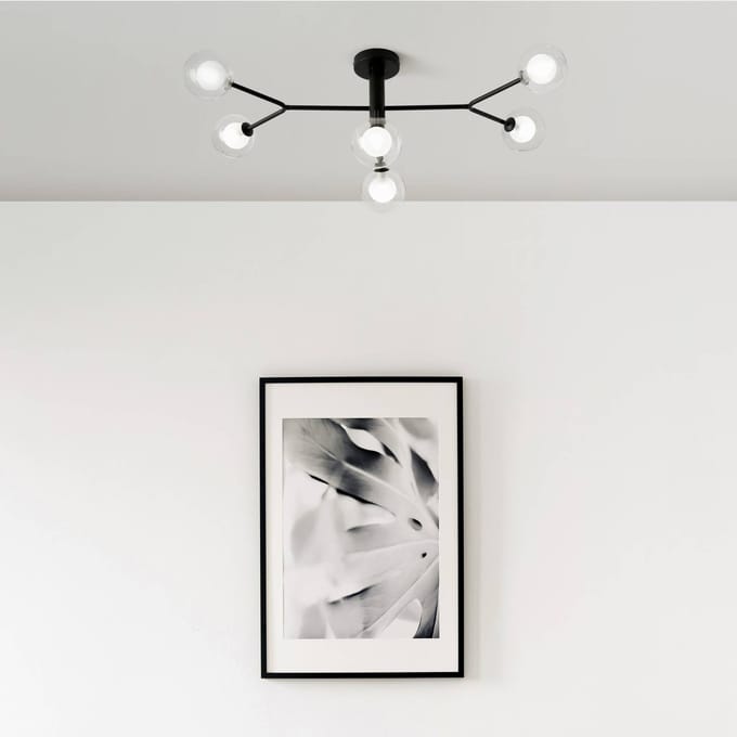 miloox by Sforzin Cosmo plafondlamp, 6-lamps, zwart/helder, glas