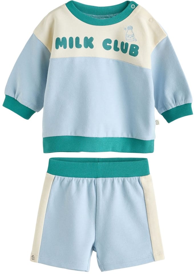 Next - Jongens - Babyset van sweatshirt en short - Blauw
