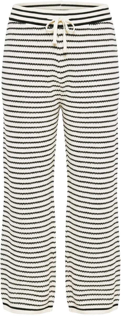 Studio Untold - Dames - Broek wijde rechte pijpen gestreept breisel - Roomwit - Maat 58+