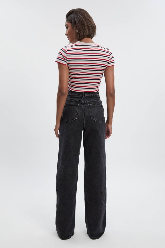 boohoo Dames De Lange Hoge Taille Losse Rechte Jeans | Washed Black | Maat: 8/34L
