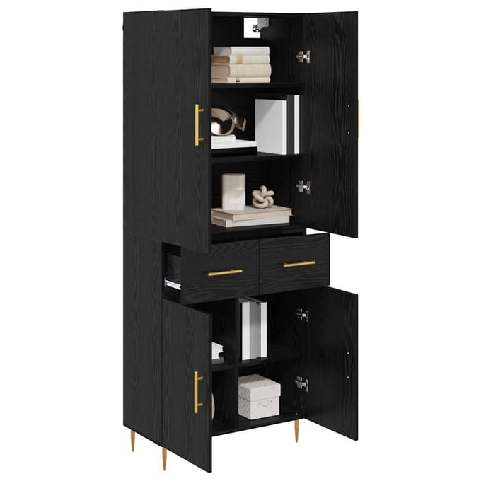 vidaXL - Highboard - Zwart - Eiken - 69,5 - x - 34 - x - 180 - cm - Bewerkt - hout