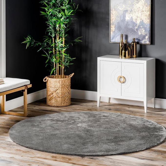 Flycarpets Rond Solid Wasbaar Effen Vloerkleed - Grijs - 160x160 cm