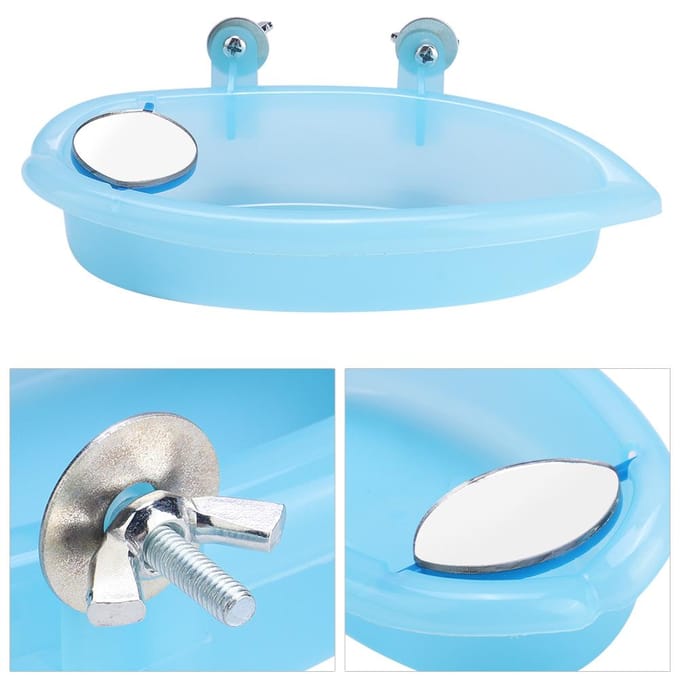 Leuk Huisdier Papegaai Badje Vogel Badbox met Spiegel Vogelkooi Speelgoed Accessoire Blauw white