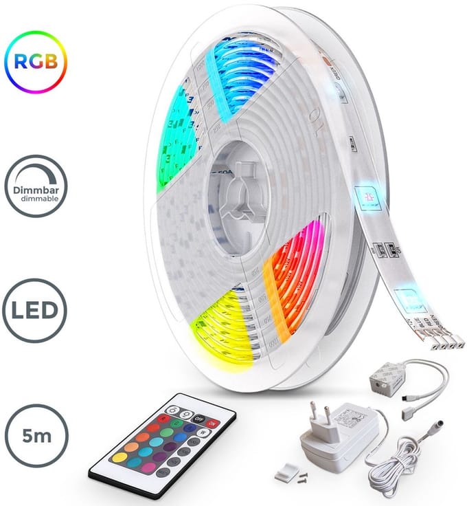 B.K.Licht – LED Strip 5 meter – Light strip – RGB LED Verlichting – met afstandsbediening – licht strip dimbaar