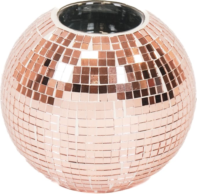 Housevitamin Kaarshouder - Disco Theelichthouder- Glas- Roze - 12,5x12,5x10,5cm