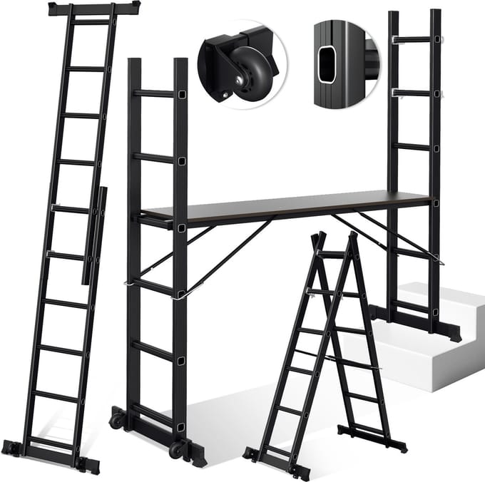 2x6 Multifunctionele Kamersteiger,Ladder,Werkhoogte 2.76 meter, zwart