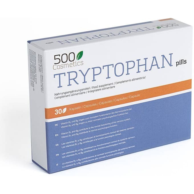 500Cosmetics Tryptophan Pills, pastilas relajantes para controlar la ansiedad Unique wit/rackleykleur