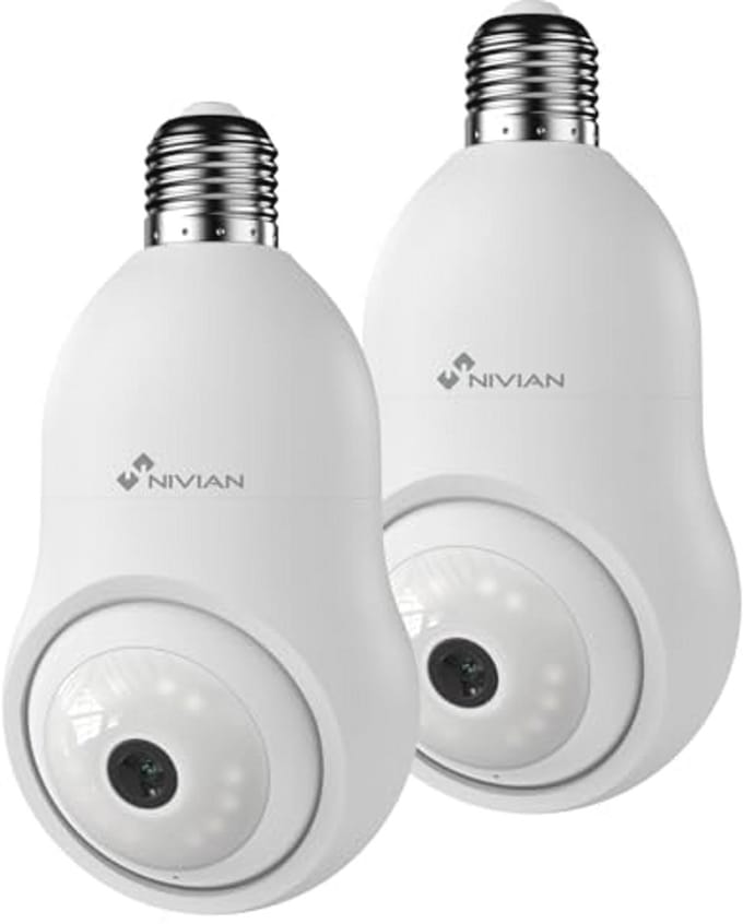 Draadloze Bewakingscamera Gloeilamp 2K met Audio, Nachtzicht en 360 Graden Beweging