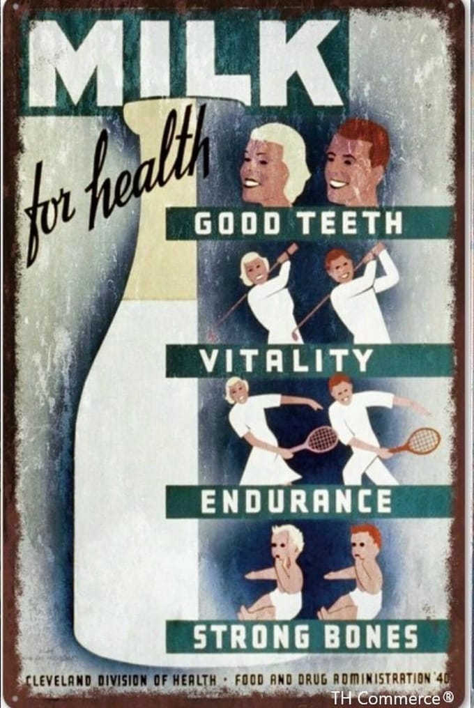 TH Commerce Decoratie Wandbord Metaal - Melk - Gezondheid - Sterke Botten