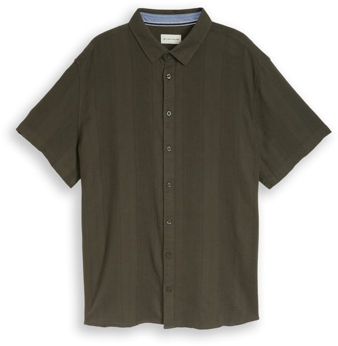 Tom Tailor - Plus Size - Korte mouwen overhemd van katoen - Maat 2XL - deep leaf green