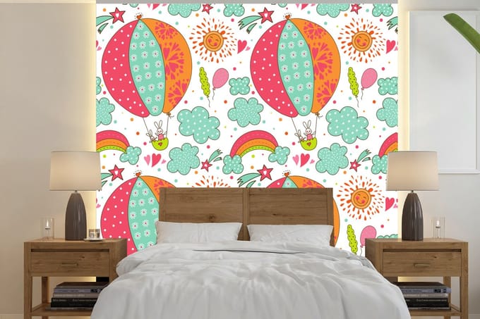 Behang - Fotobehang Konijn - Patroon - Baby - Breedte 220 cm x hoogte 220 cm