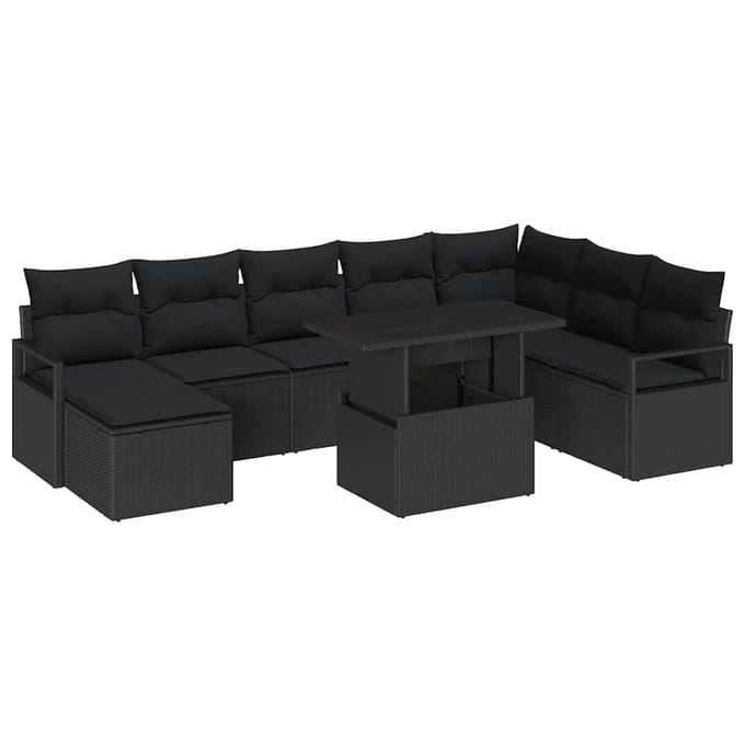 vidaXL - Tuinbank - Set - 9 - st - Zwart - poly - rattan