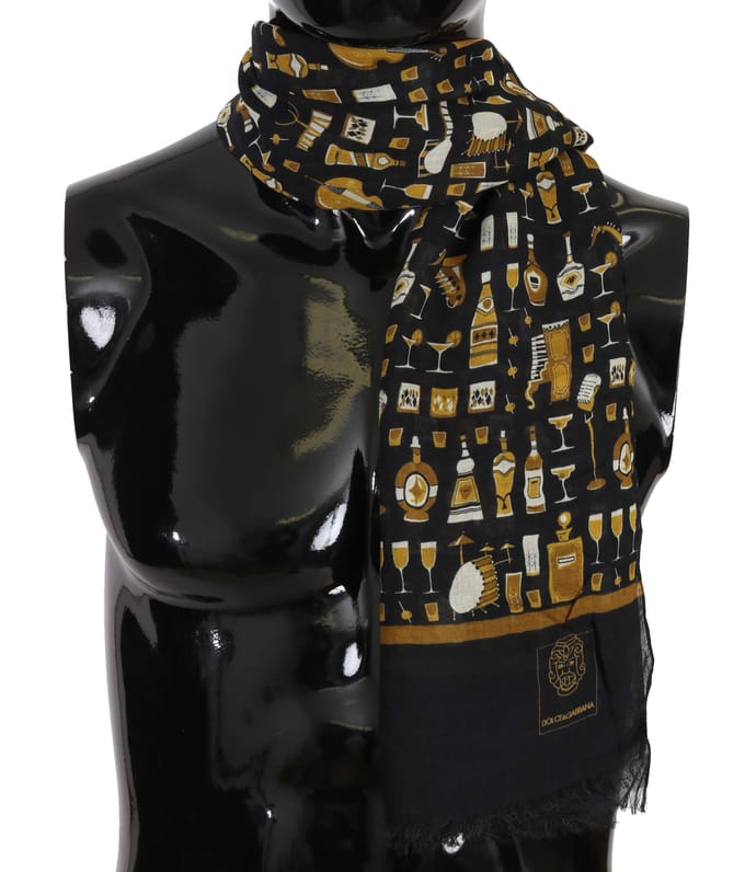 Dolce & Gabbana Blauw Modal Kasjmier Cocktail Print Heren Sjaal