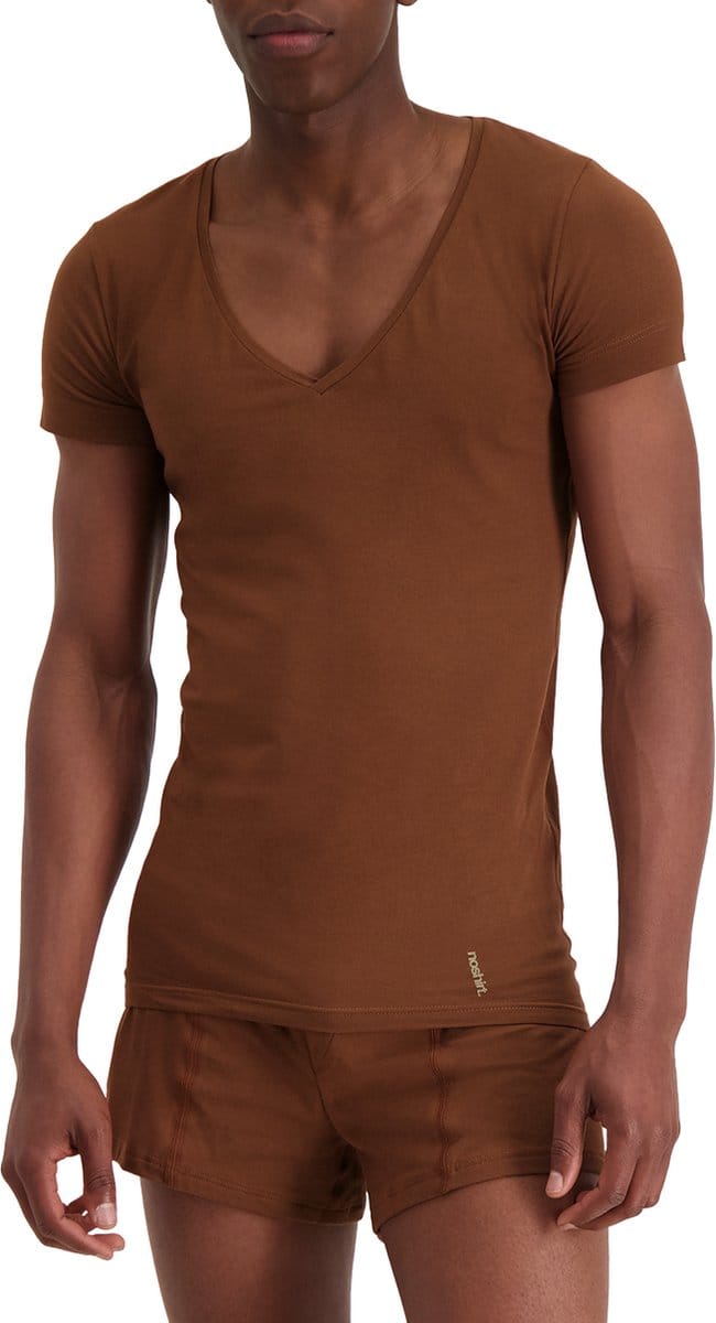 Noshirt Short Sleeve - Lite Cotton - Heren Ondershirt - Deep V - Invisible Mocha - Maat M