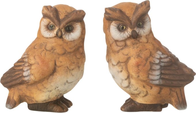 J-Line figuur Uil - porselein - bruin - small - 2 stuks