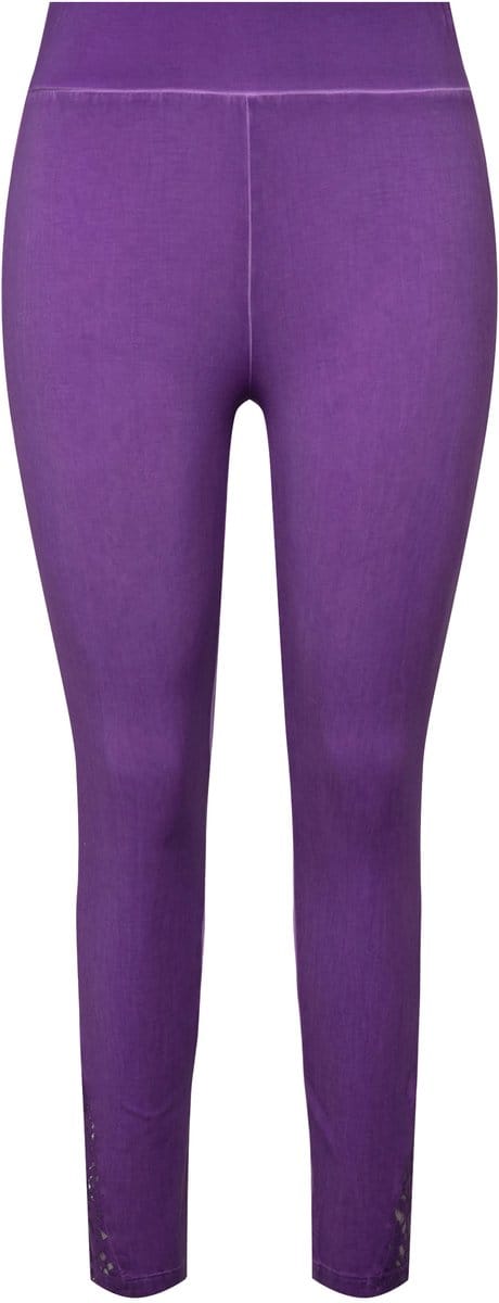 MIAMODA - Dames - Legging tight fit cold dyed kant bij de zoom - Violet - Maat 48