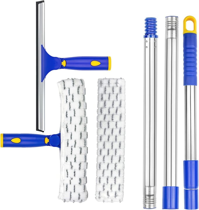 Draaibare Raamreiniger met Microvezel Schrobber en Uitschuifbare RVS Steel