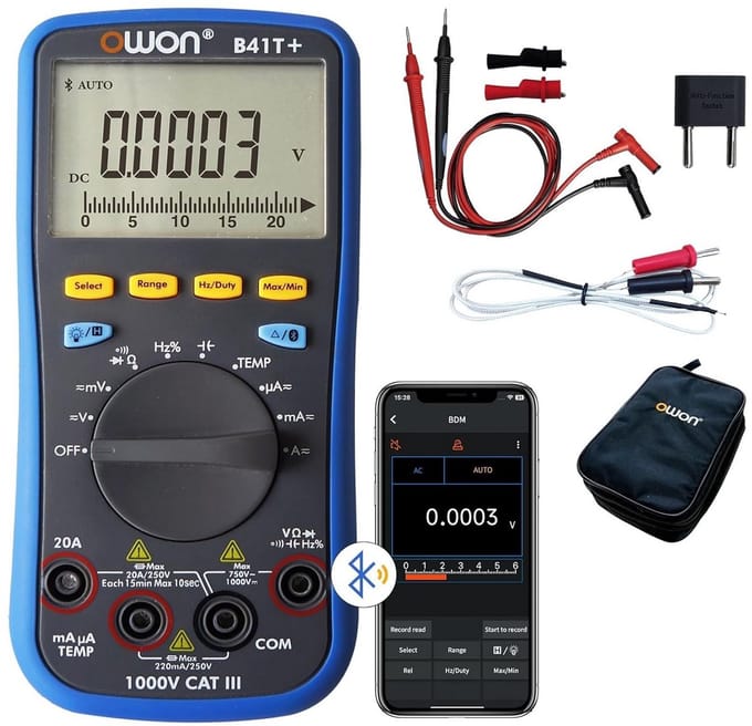 Digitale Multimeter met Bluetooth Auto-ranging TRMS 22000 Counts voor Stroom, Spanning, Weerstand en Temperatuur