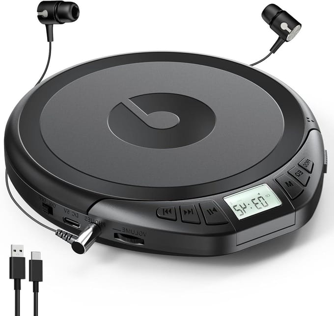 Draagbare CD-speler - Muziek Speler - Muziek Luisteren - Compatibel met CD-R/RW - Compact Formaat - Zwart