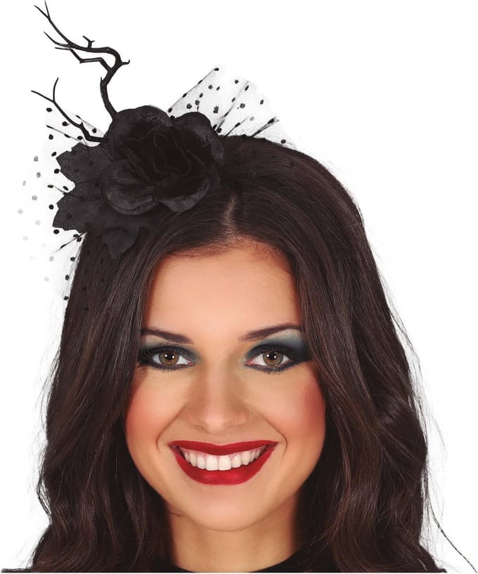 Halloween diadeem/haarband - bloem en tak - zwart - one size - accessoires