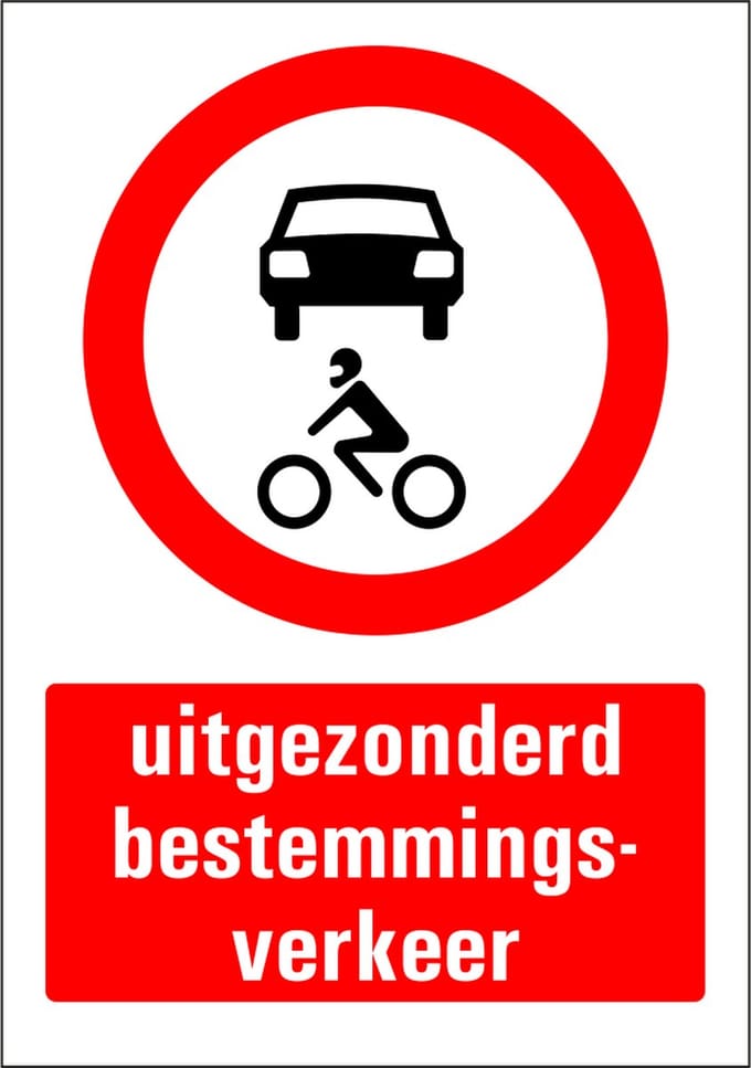 Uitgezonderd bestemmingsverkeer sticker 210 x 297 mm