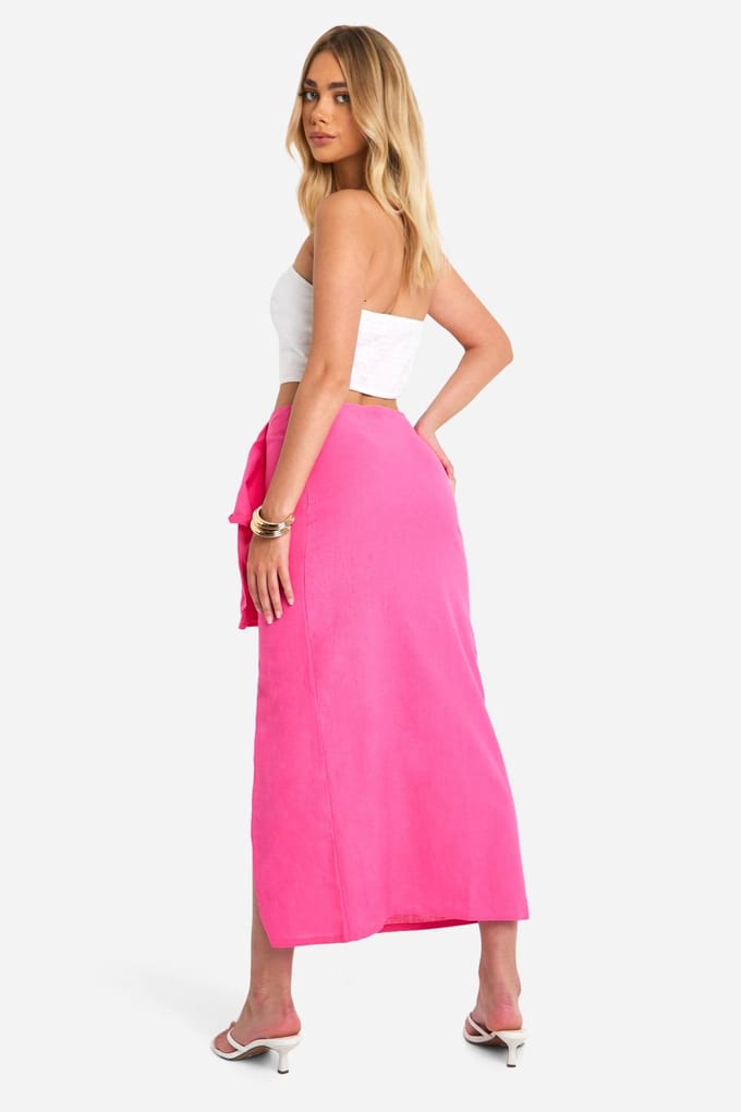 boohoo Dames Drape Detail Split Midaxi Rok | Felroze | Maat: 38