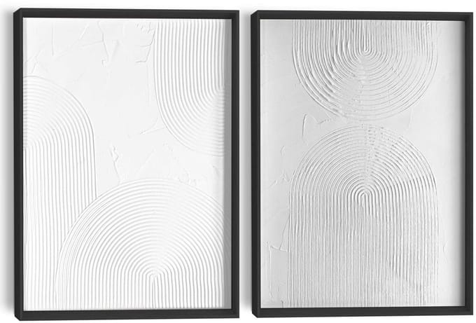 Abstracte wanddecoratie set met structuur Zwart-Wit Evenwicht - 40 x 30 - Hout - REINDERS