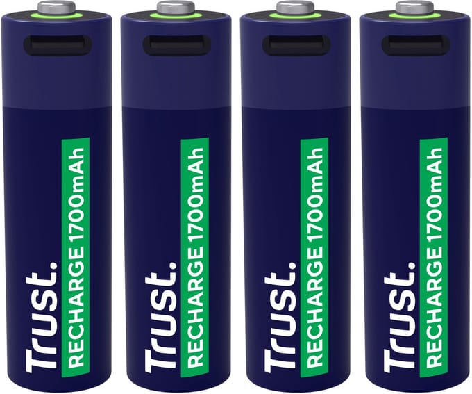 Trust USB-C Oplaadbare Batterijen AA - meegeleverde 4x split USB-C kabel - 4 stuks