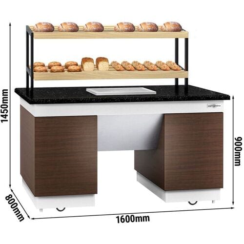 GGM Gastro Brotregal DUBLIN - 1600mm - mit Rollen - schwarze Granit-Arbeitsplatte Bruin / Zwart / Wit