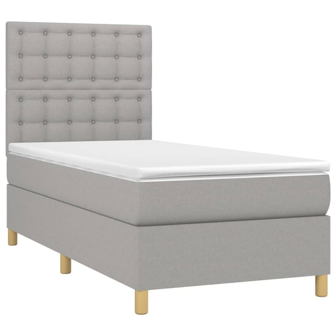 vidaXL - Boxspring - met - matras - en - LED - stof - lichtgrijs - 80x200 - cm