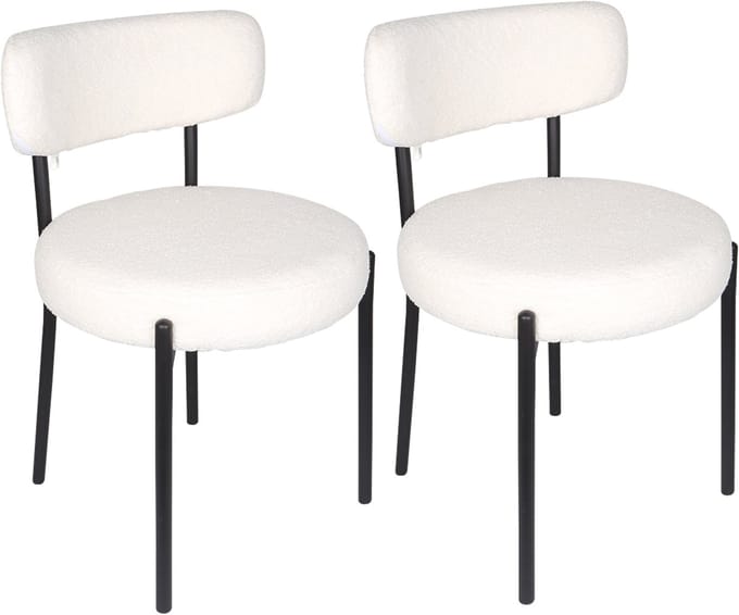 PIPIPOXER-Eetkamerstoel - Set Van 2 -metalen poten+Teddy Velvet, Wit