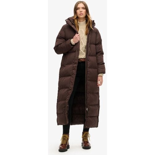 Superdry Maxi Pufferjas met Capuchon Bruin Grootte: 42