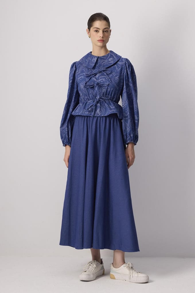Touché Privé - Denim set van tuniek en rok met print - Denim - Dames
