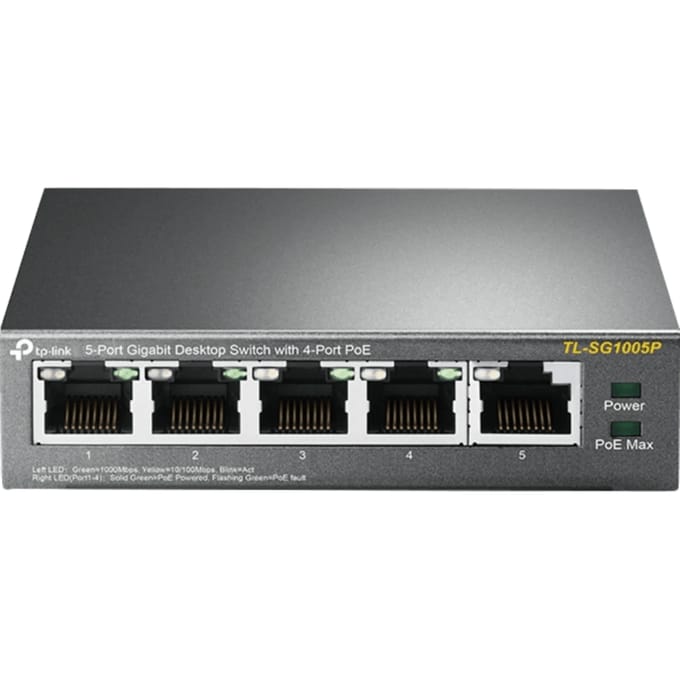TP-Link TL-SG1005P Gigabit PoE+ Netwerkswitch - 5 Poorten - 4x PoE+ - Unmanaged - Zwart