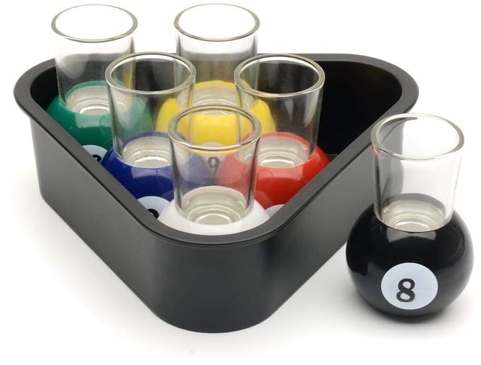 Dailygoods- Poolballen Shotglazen Set - 6 Stuks - Driehoek Rack - Glas & Plastic - Handwas - 1 oz Capaciteit