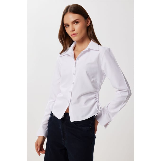 Getailleerde Poplin Shirt met Plissé Detail