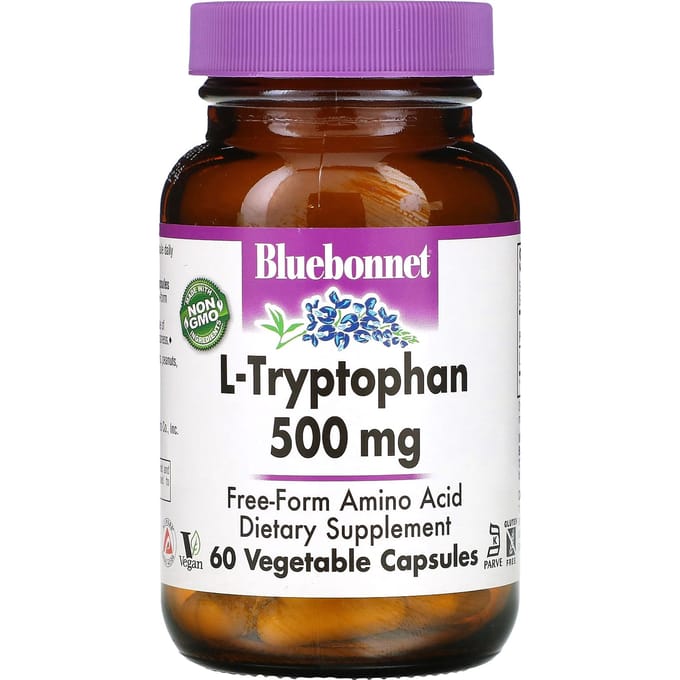 Bluebonnet Nutrition, L-Tryptofaan, 500 mg, 60 Plantaardige Capsules