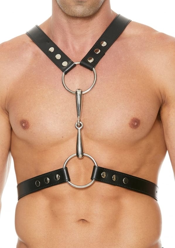 Shots - Ouch! Leren Heren harnas met Metalen Bit black One Size