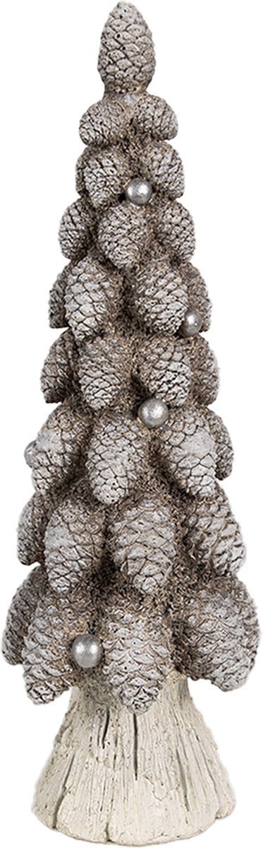 Clayre & Eef Decoratie Beeld Kerstboom Ø 8x24 cm Bruin Wit Kunststof