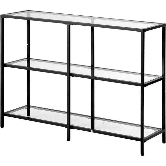 Table Console en Verre à 3 Niveaux Rectangle Table d'Appoint pour Canapé avec Anti-Basculement Noir