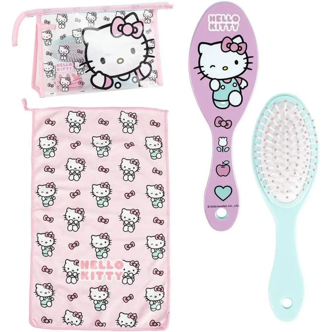 Toilettas met handdoek en haarborstel Cerda Hello Kitty