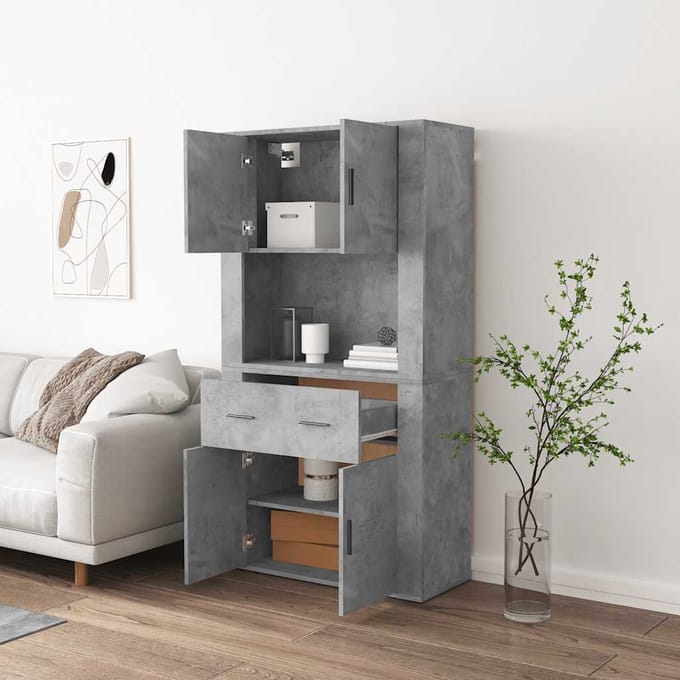 vidaXL - Hoge - kast - bewerkt - hout - betongrijs