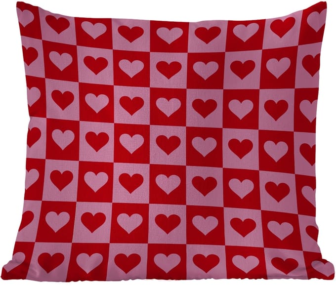 Buitenkussen - Rood - Roze - Schaakbord - Valentijn - 45x45 cm - Weerbestendig