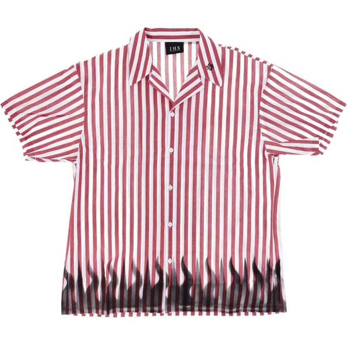 Shirt korte sleeve gestreept Bowling Shirt wit/rood