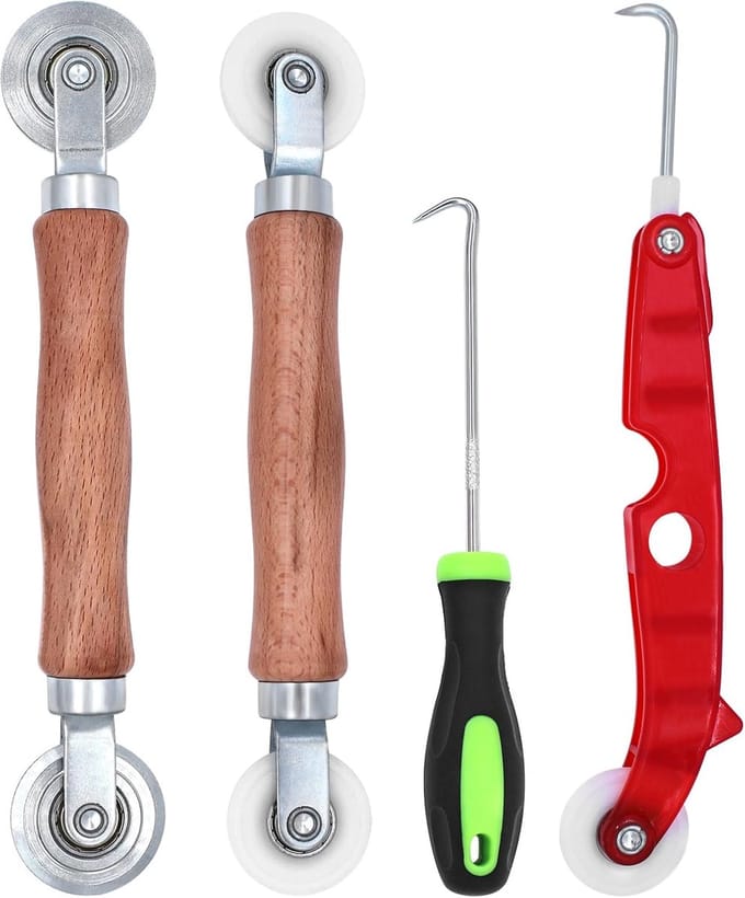 Fly Repair Kit - 4 Piece Set - Tool Puller - Double Wheel - Sealing Roller met Houten Handvat - Spline Roller - Raam Seal