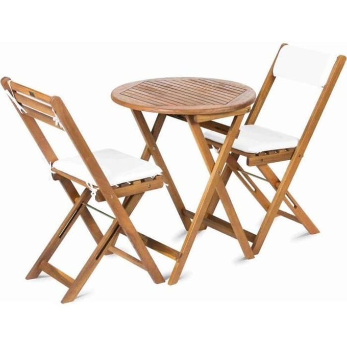 Set de balcon Fieldmann FDZN 4003-T - Table et 2 chaises pliantes - Bois d'acacia - Coussins inclus