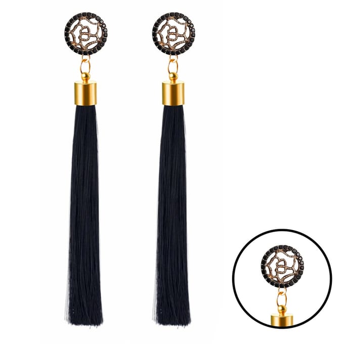 Fako Bijoux® - Oorbellen - Kwast - Roos Strass - Zwart