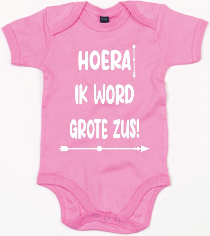 Rompertje Hoera Grote Zus-Bubble Gum Pink-12-18 Maanden