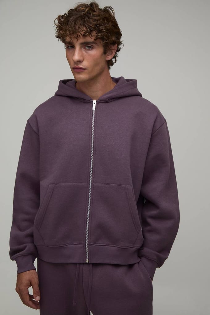 Essential Oversized Boxy Zip Through Hoodie | Mauve | Size Medium