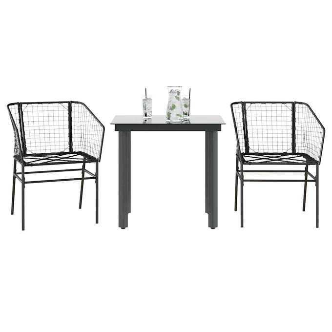 vidaXL - 3-delige - Tuinset - poly - rattan - glas - zwart